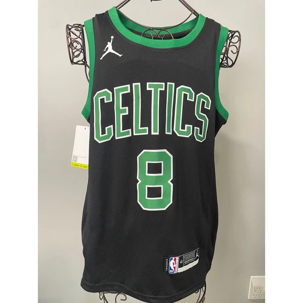 NWT Nike Jordan Boston Celtics Kristaps Porzingis Black Jersey #8 Mens Small 40